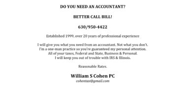 COHEN TAX & ACCOUNTING AND BUSINESS SERVICES, WILLIAM S.